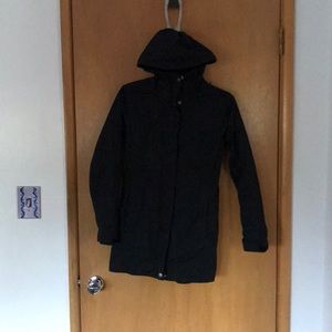 Long black Columbia sportswear raincoat